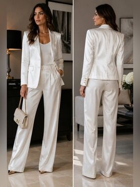 French connection white satin effect Adaline textured blazer single breasted NWT